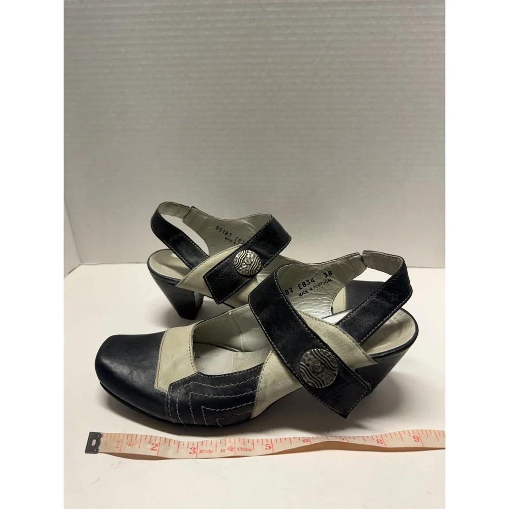 Fidji Black‎ Cream Leather Colorblock Slingback Mary Jane Heels Size 38 7.5